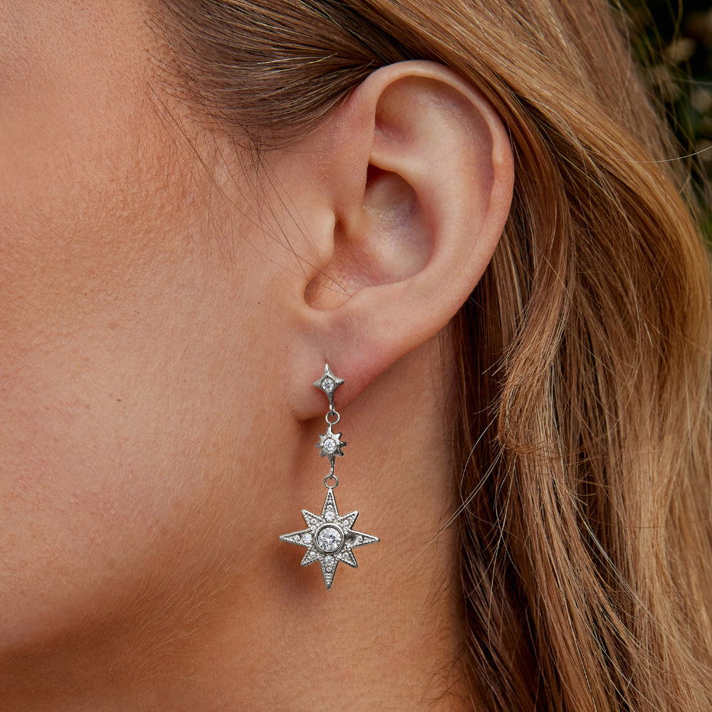 Silver Crystal Moon & Star Earrings
