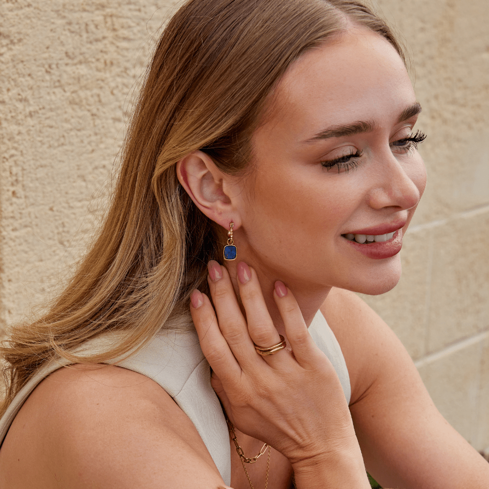 Astoria Blue Stone Hoop Earrings - Beautiful Earth Boutique