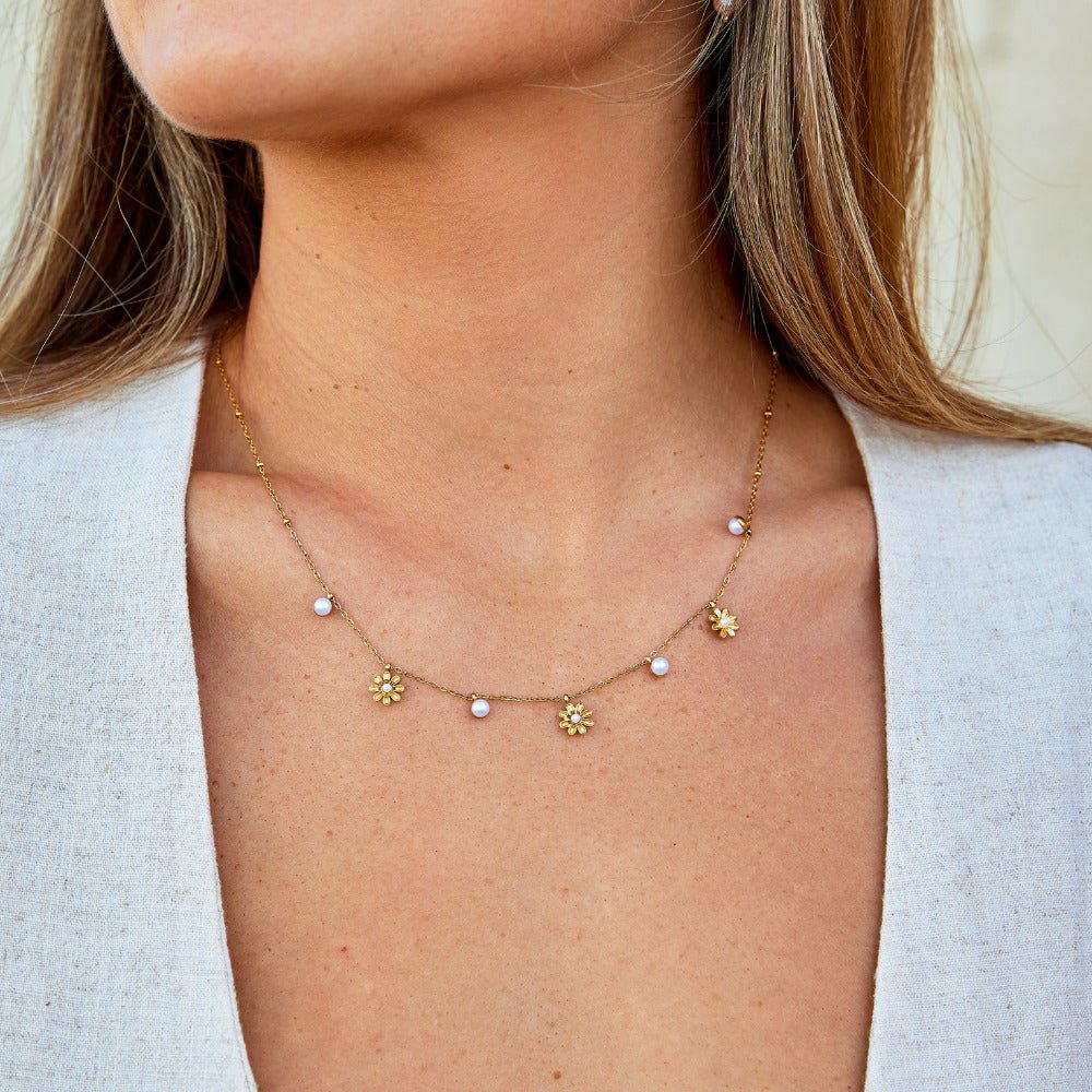 Autumn Flower & Pearl Necklace - Beautiful Earth Boutique