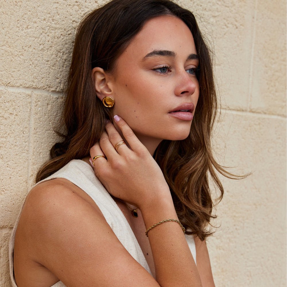 Ava Gold Button Earrings - Beautiful Earth Boutique