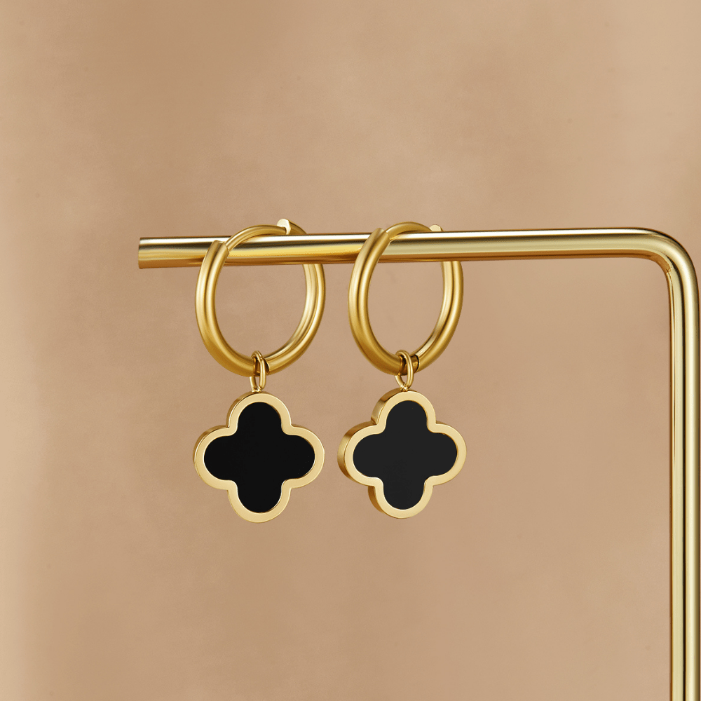 Black Clover Hoop Earrings - Beautiful Earth Boutique