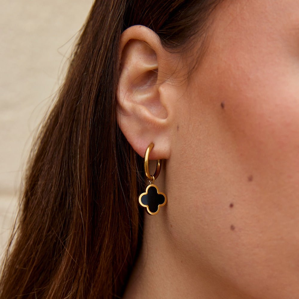 Black Clover Hoop Earrings - Beautiful Earth Boutique