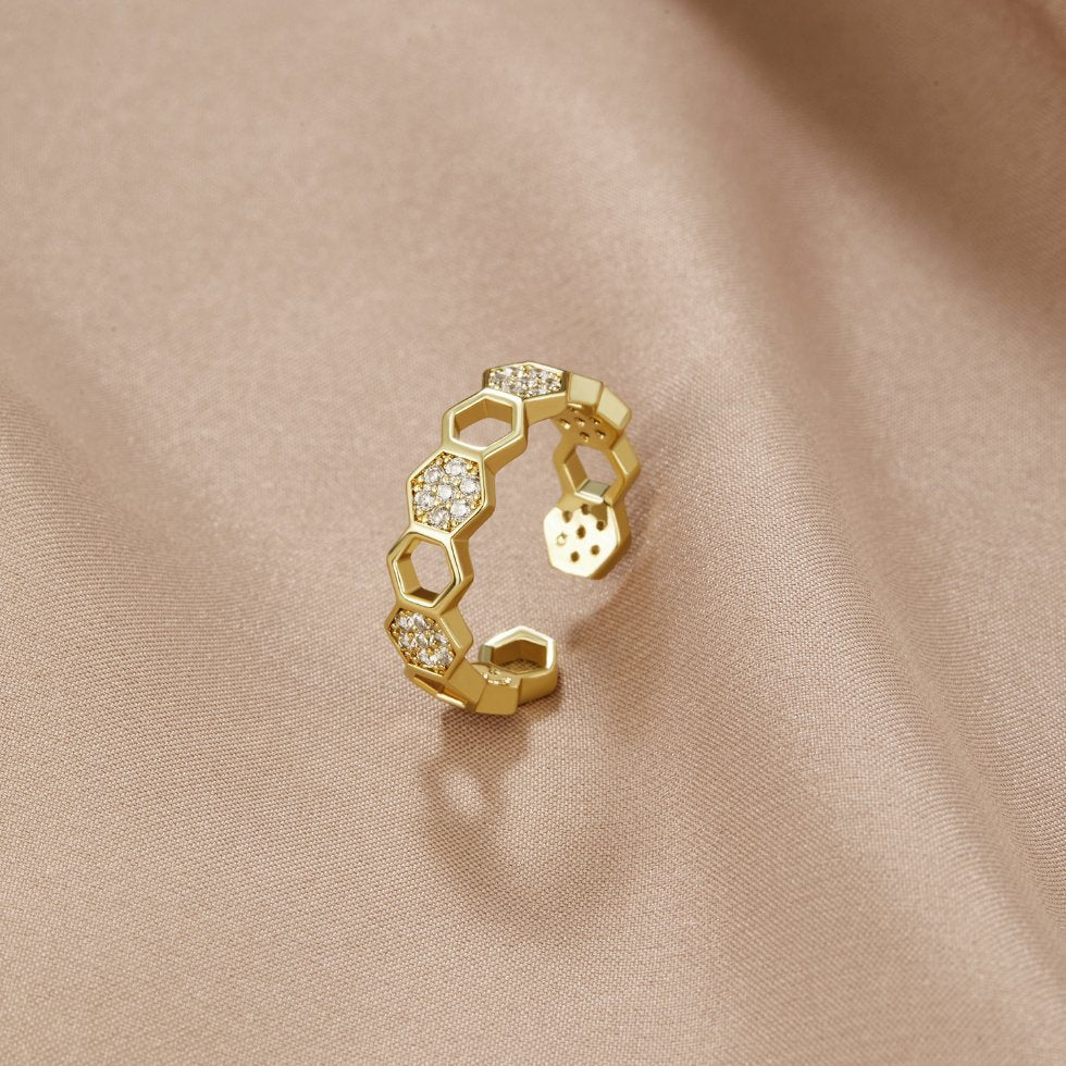 Gold & Crystal Honeycomb Ring - Beautiful Earth Boutique