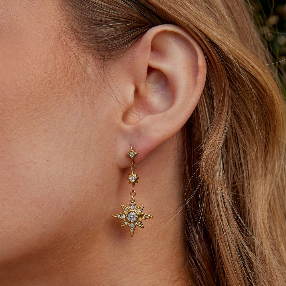 Gold Crystal Moon & Star Earrings - Beautiful Earth Boutique