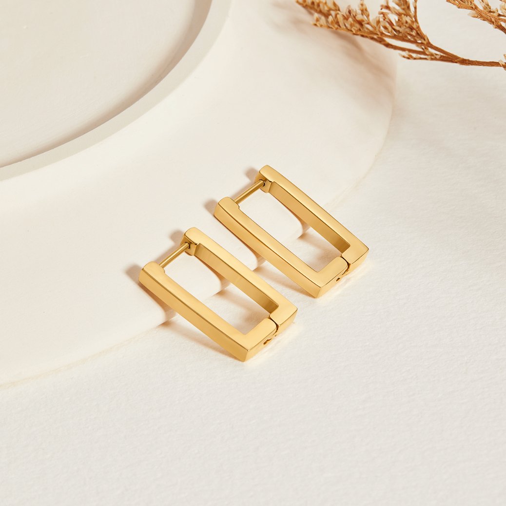 Gold Rectangle Hoop Earrings - Beautiful Earth Boutique