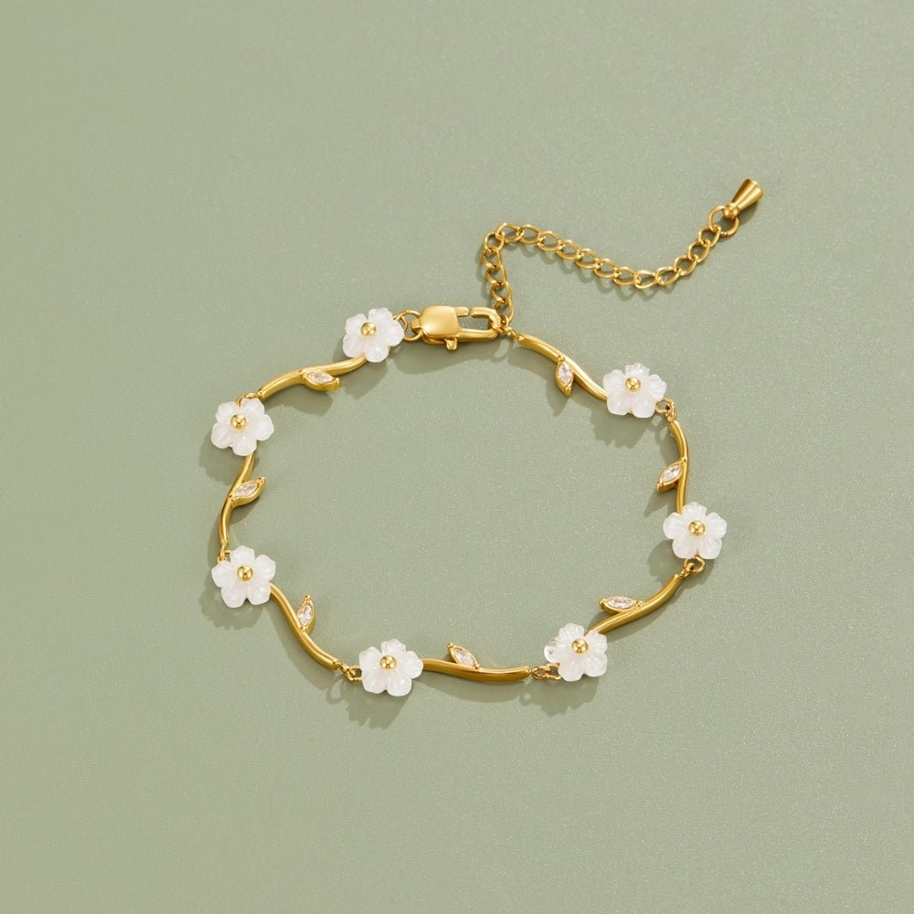 Golden White Pearl Blossom Bracelet - Beautiful Earth Boutique