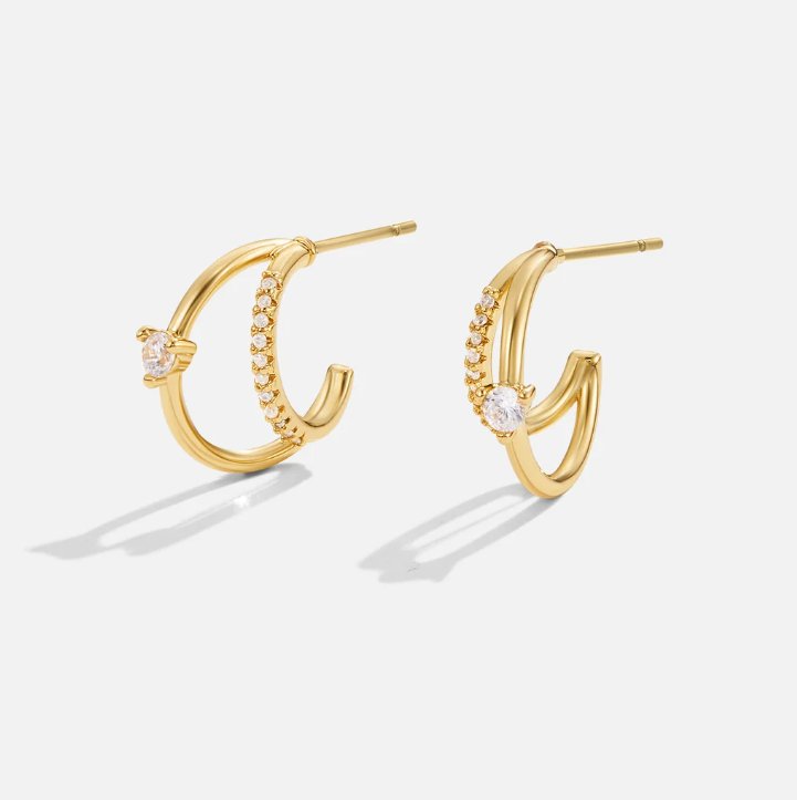 Layered Crystal Gold Hoop Earrings - Beautiful Earth Boutique