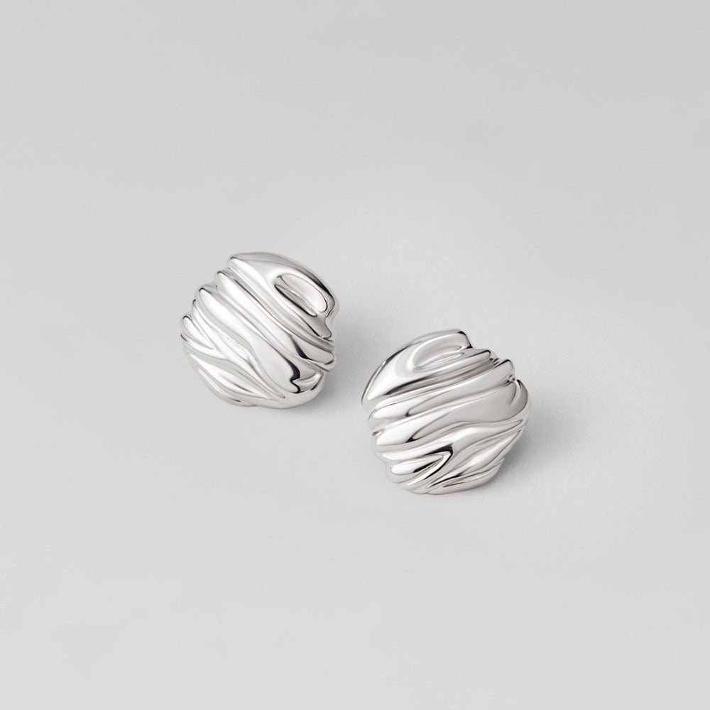Lila Pleated Silver Button Earrings - Beautiful Earth Boutique