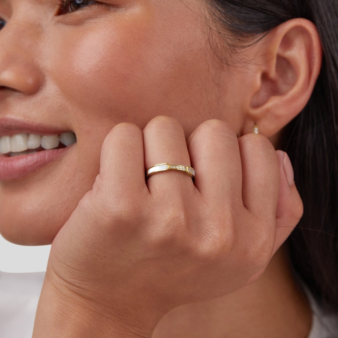 Mother Of Pearl & Crystal Ring - Beautiful Earth Boutique