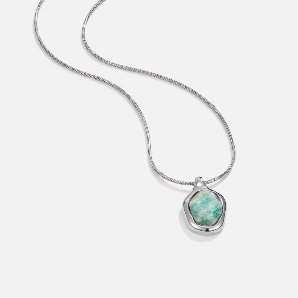 Silver Aquamarine Pendant Necklace, silver chain with a pendant of green-blue stone in a