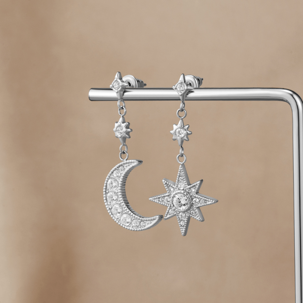 Silver Crystal Moon & Star Earrings - Beautiful Earth Boutique