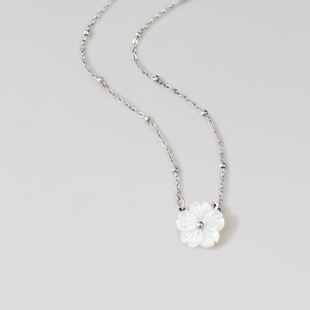 Silver White Blossom Flower Necklace - Beautiful Earth Boutique