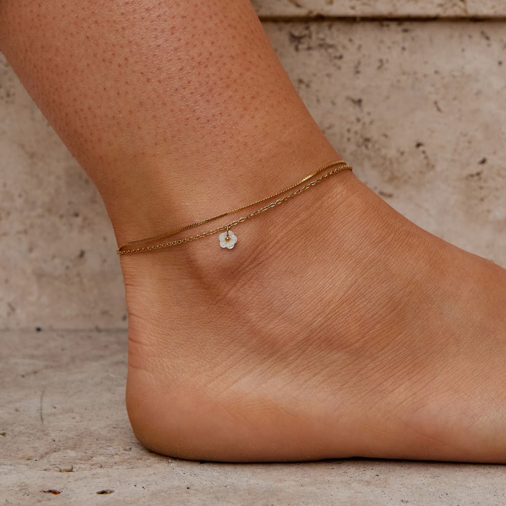 White Petal Shell Layered Anklet - Beautiful Earth Boutique