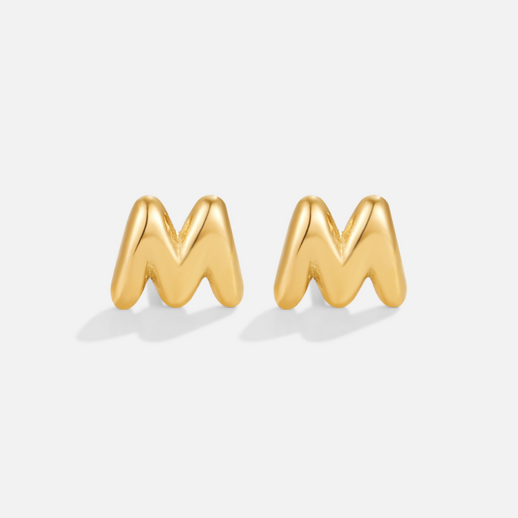 Gold Bubble Letter Earrings