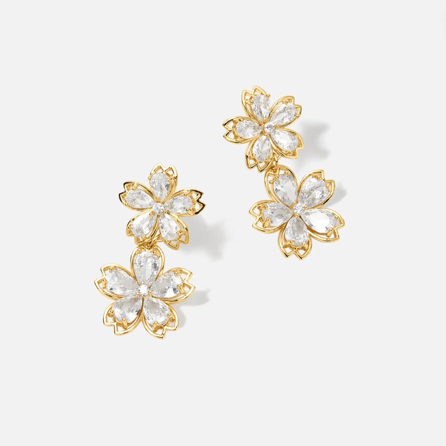 14K Gold Crystal Flower Drop Earrings - Beautiful Earth Boutique