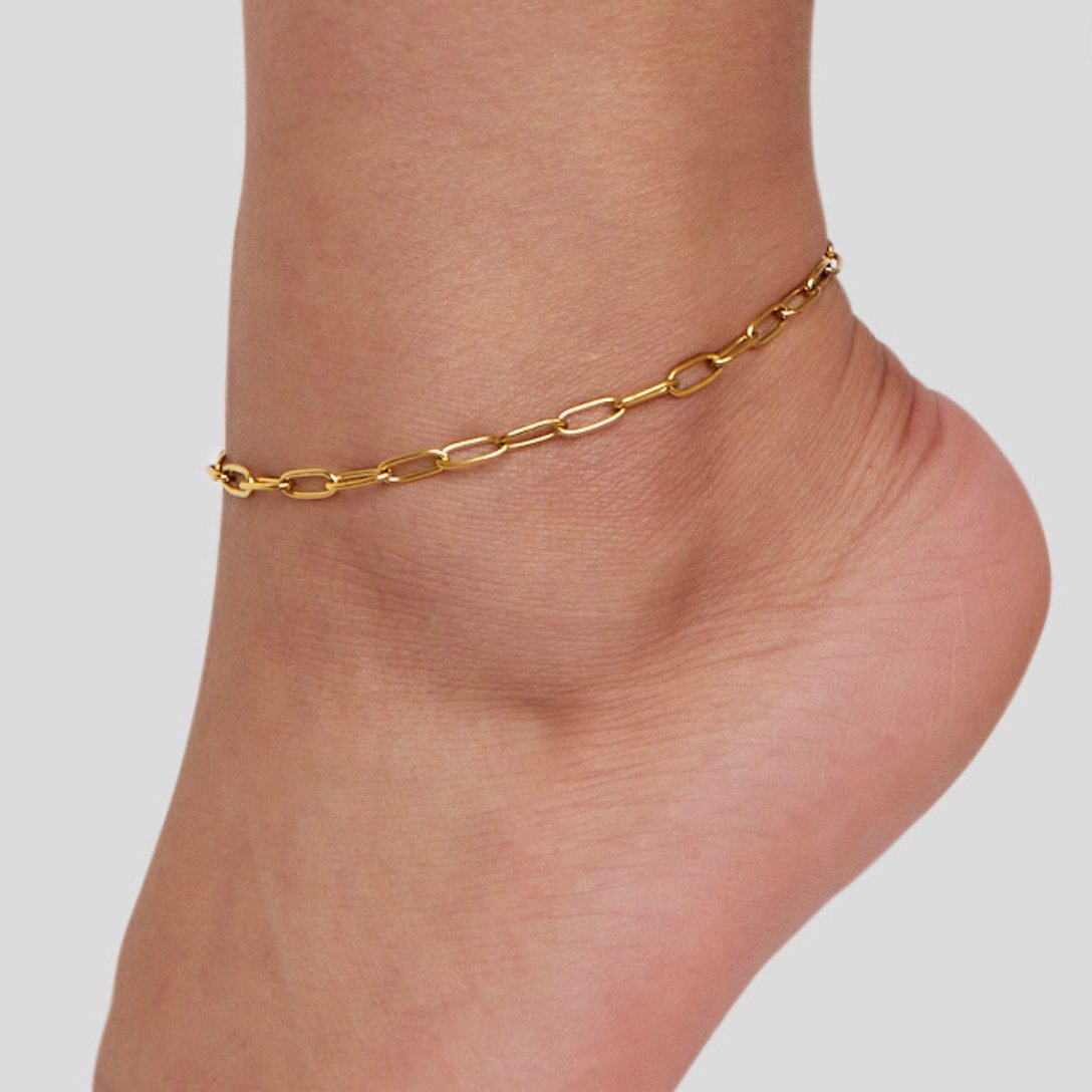 18K Gold Paper Clip Chain Anklet - Beautiful Earth Boutique