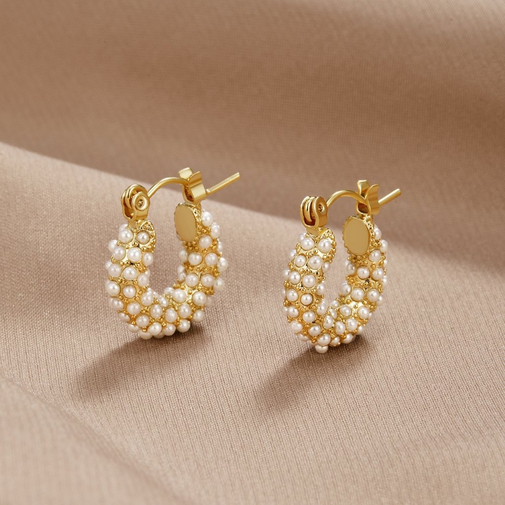 18K Gold Pearl Hoop Earrings - Beautiful Earth Boutique