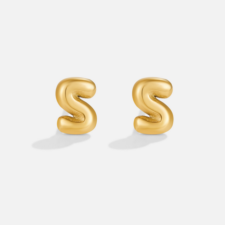 Gold Bubble Letter Earrings