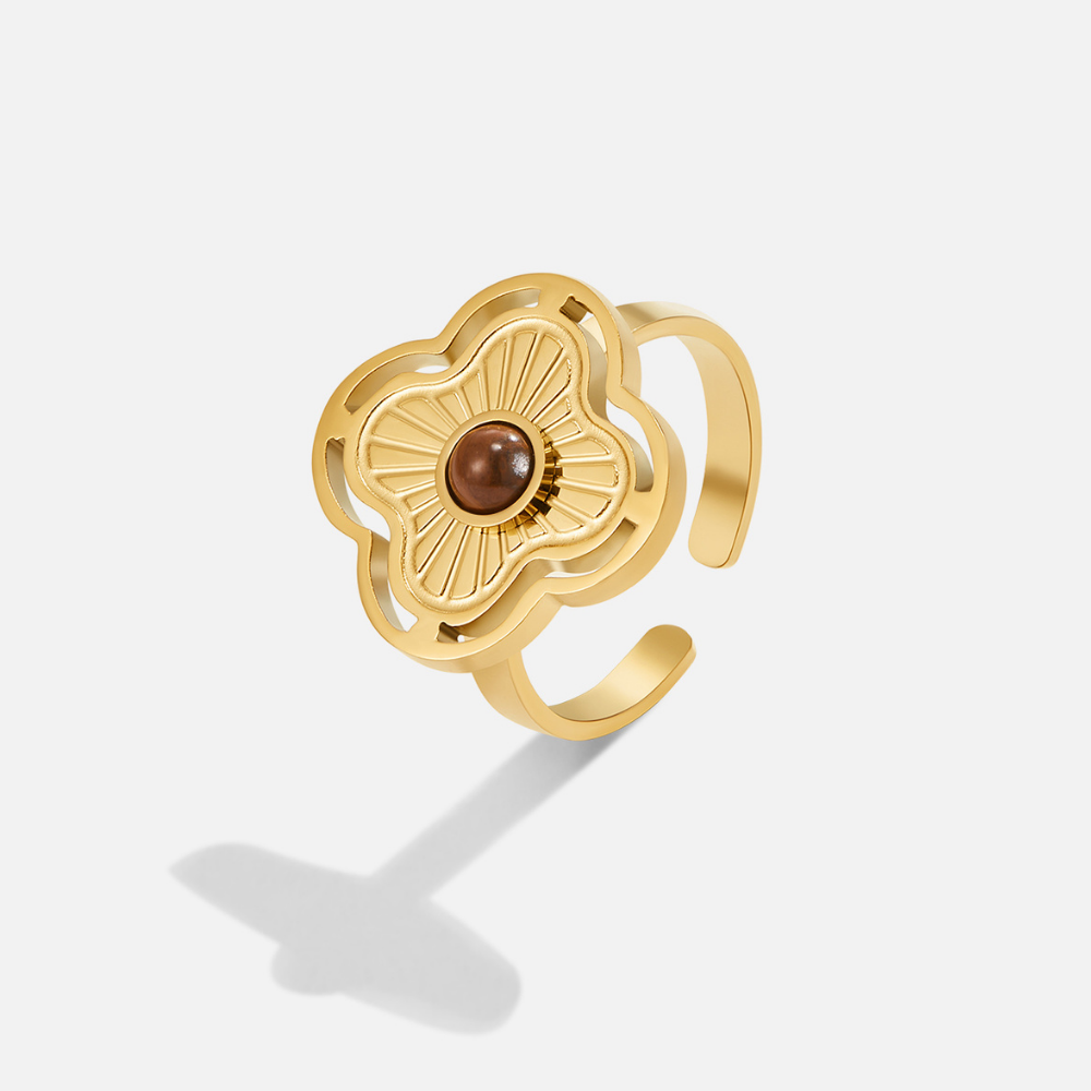 Tiger Eye Lucky Flower Ring