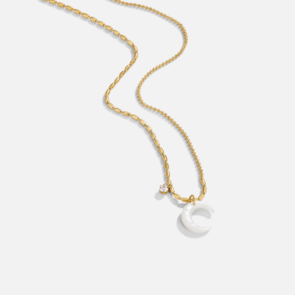 White Crescent Moon Necklace