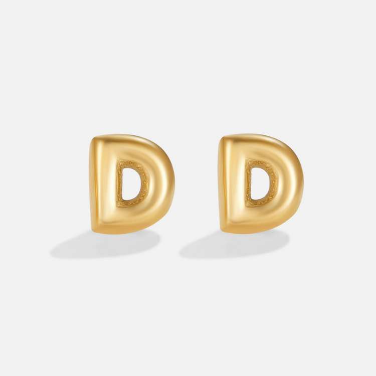 Gold Bubble Letter Earrings