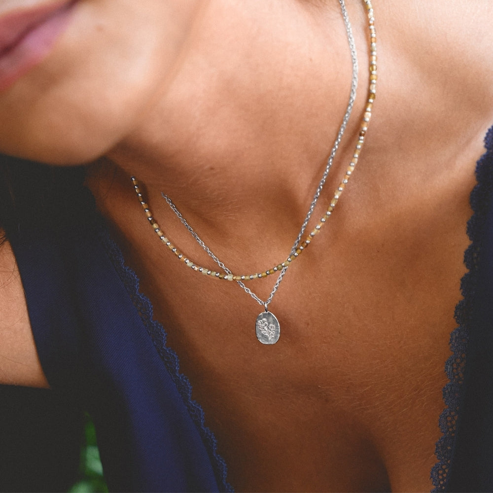 Engraved Wildflower Silver Necklace