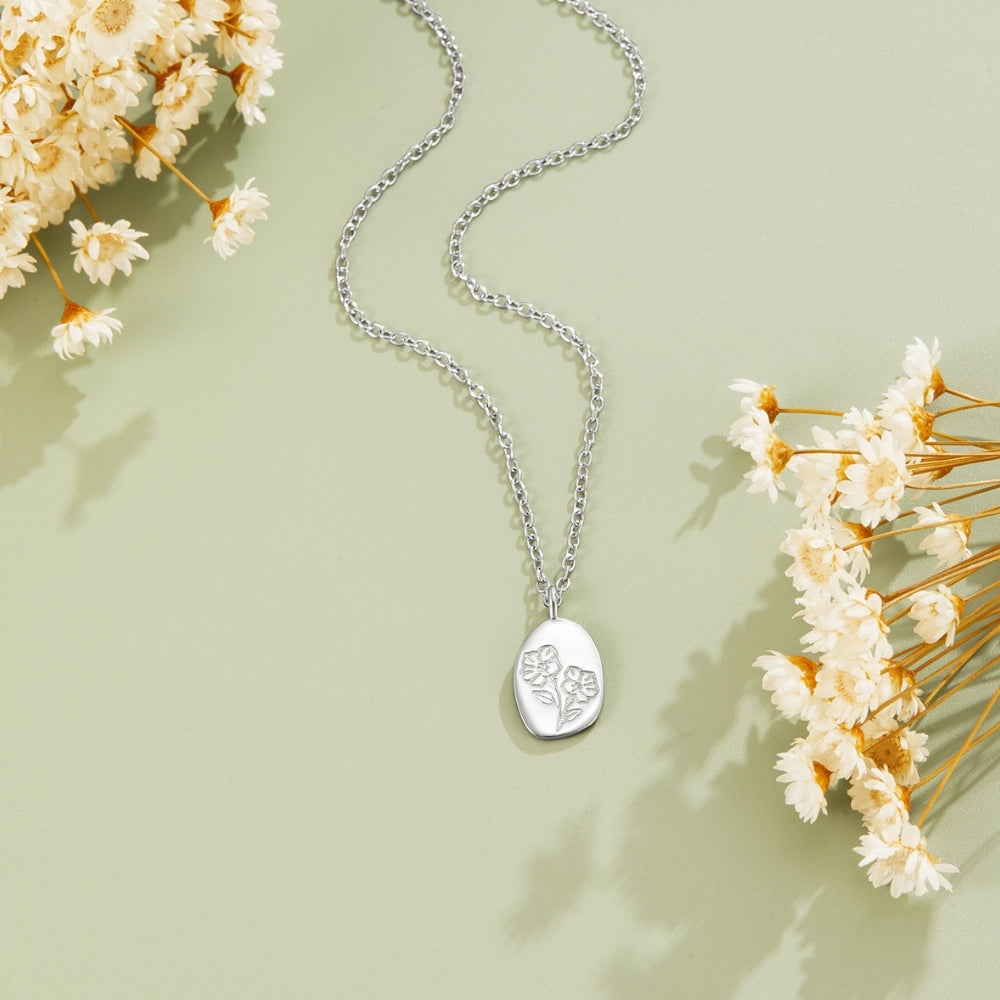 Engraved Wildflower Silver Necklace