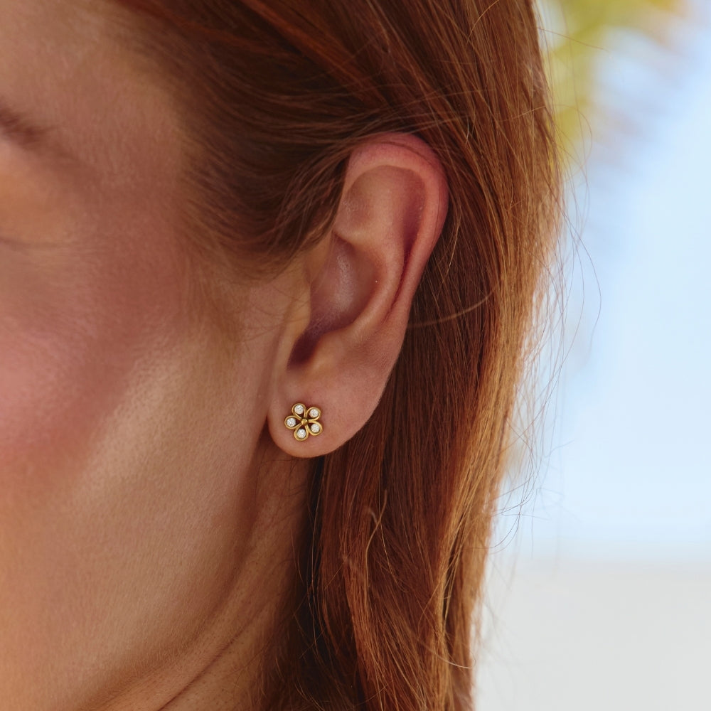 Five Petal Bloom Gold Earrings