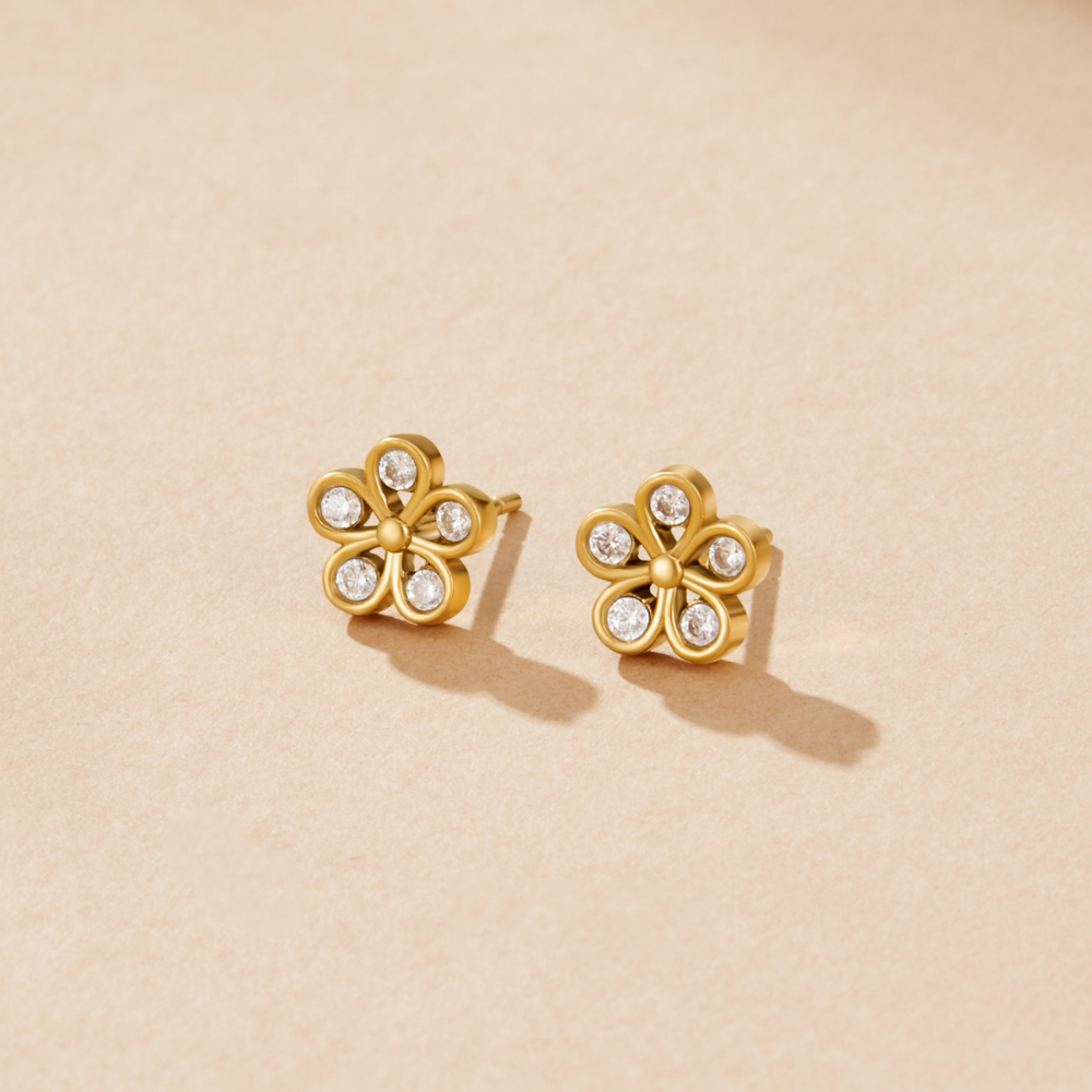 Five Petal Bloom Gold Earrings