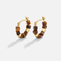 Gold Tiger Eye Cube Hoop Earrings