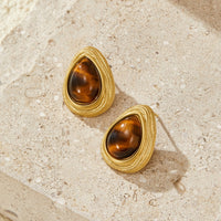 Gold Tiger Eye Teardrop Earrings