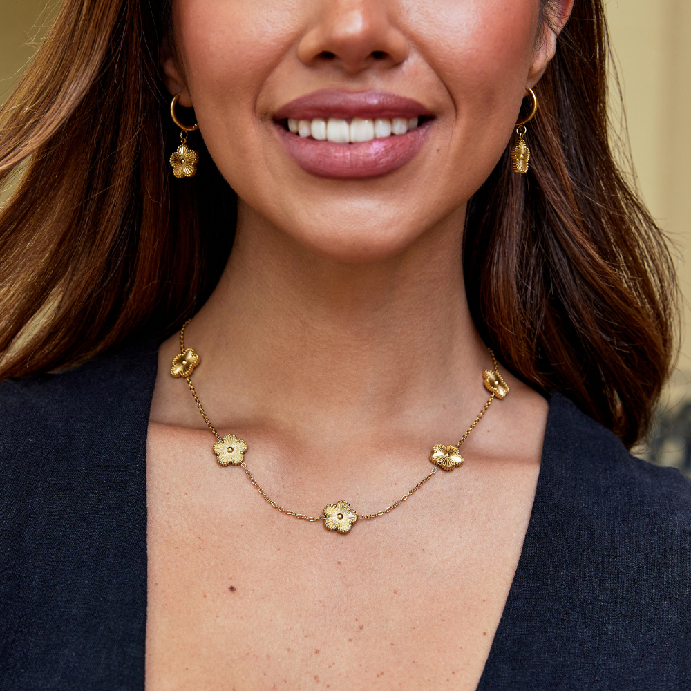 Golden Clover Cluster Necklace