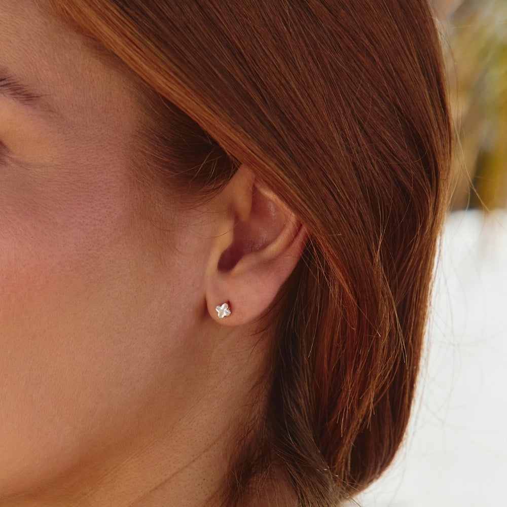 Golden Crystal Clover Stud Earrings