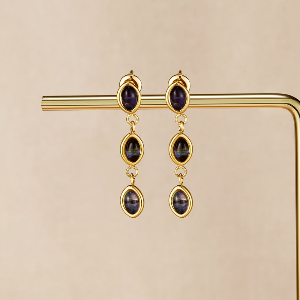Golden Iridescent Pearl Drop Earrings