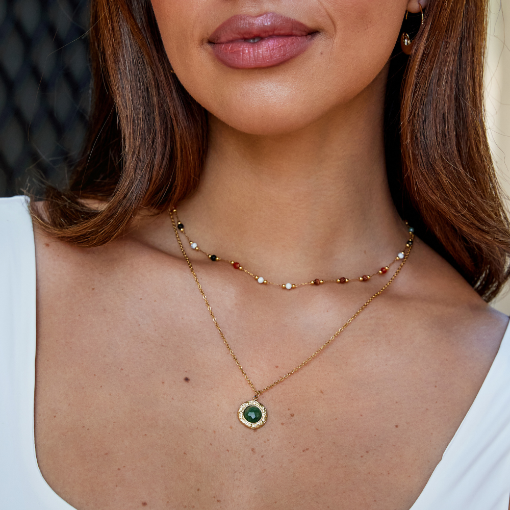 Green Aventurine Coin Necklace