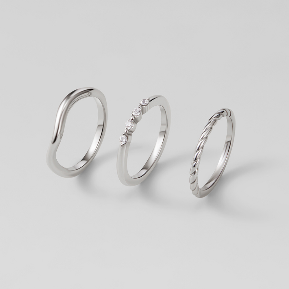 Lia Crystal & Silver Stack Ring