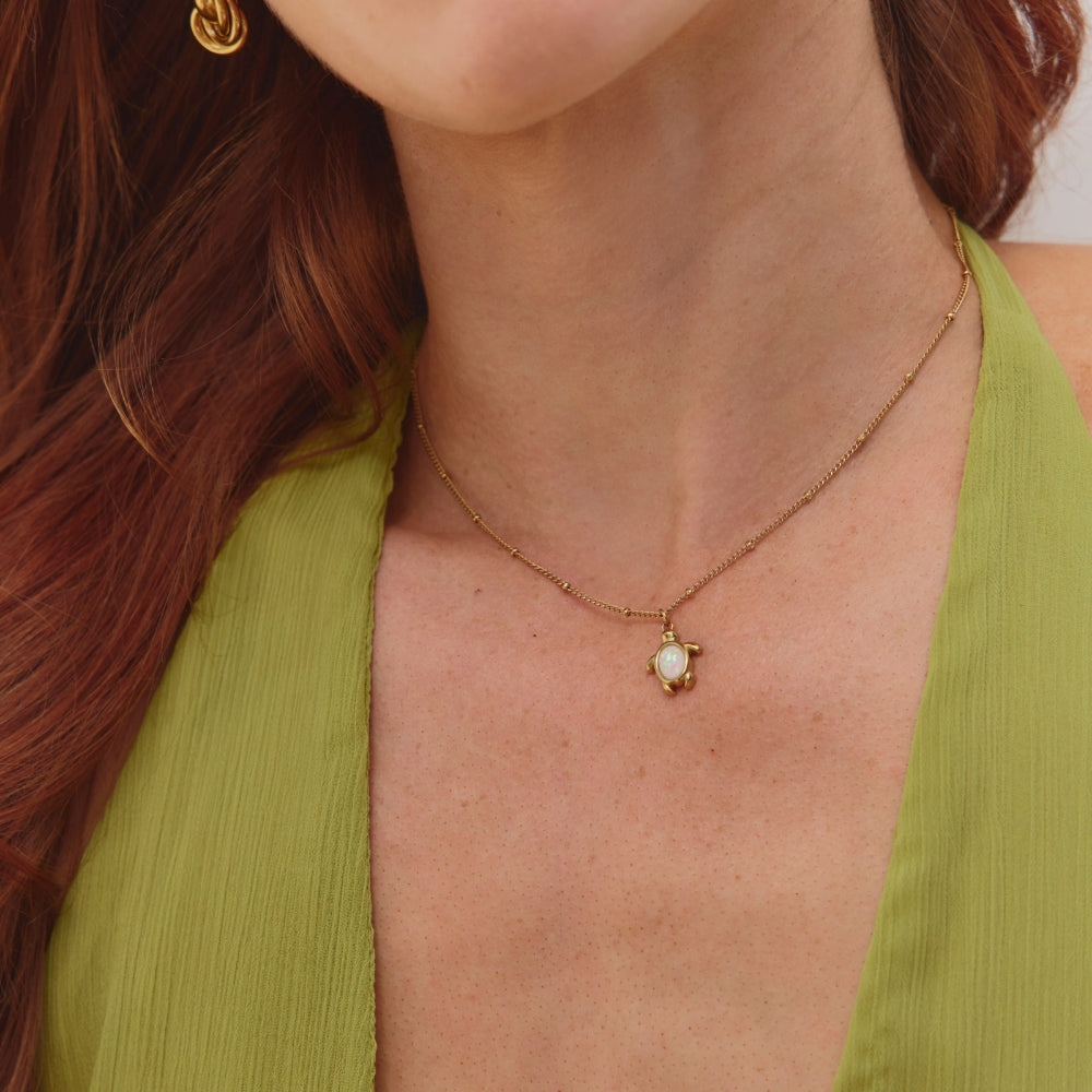 Opal Gold Turtle Pendant Necklace