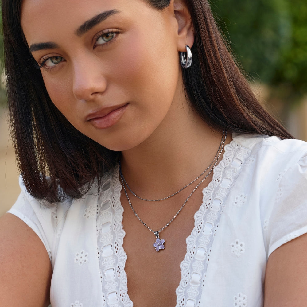 Purple Sakura Bloom Silver Necklace