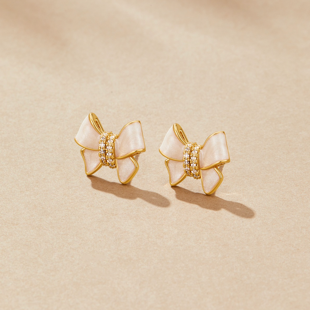 Crystal White Bow Earrings