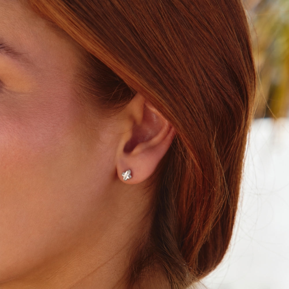 Silver Crystal Clover Stud Earrings