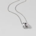 Twin Silver & Crystal Ring Pendant Necklace