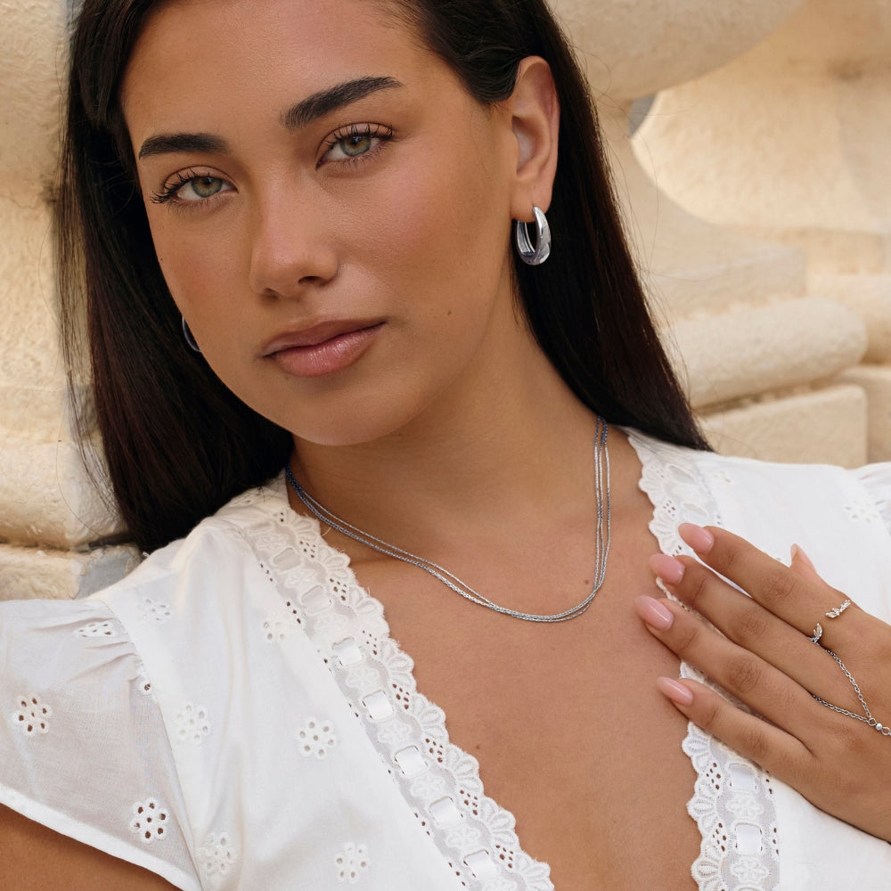 Vina Silver Multi Layered Chain Necklace