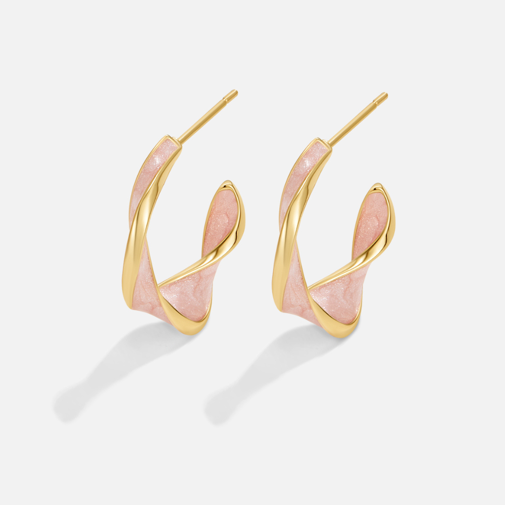 Pink Mother of Pearl Twist Hoop Earrings