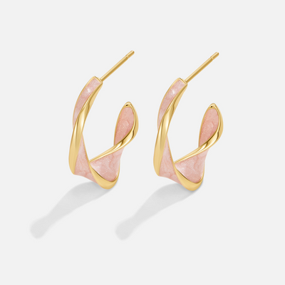 Pink Mother of Pearl Twist Hoop Earrings