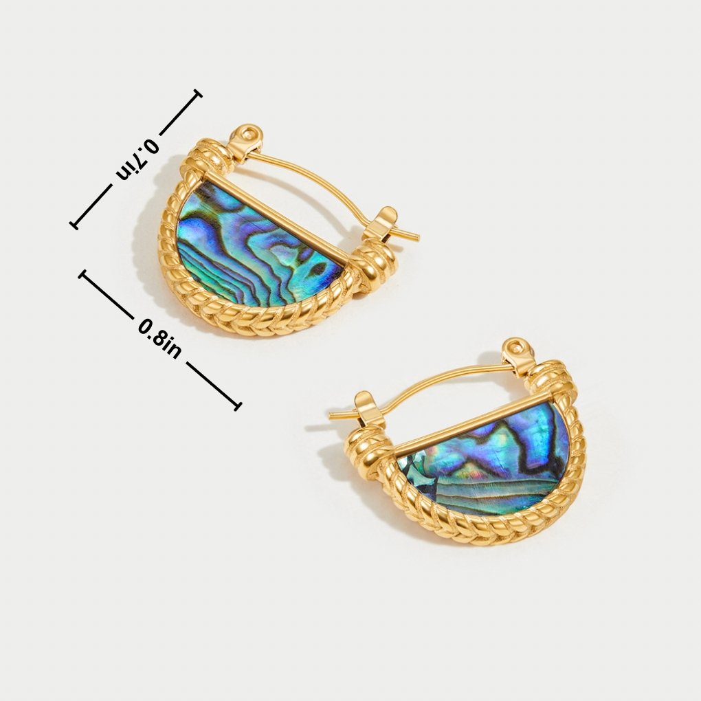 Amalfi Turquoise Jewelry Set, pair of half-moon earrings with blue abalone inlay, dimension