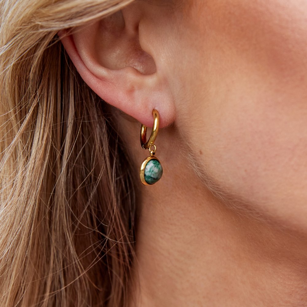 Amelia Green Stone Hoop Earrings - Beautiful Earth Boutique