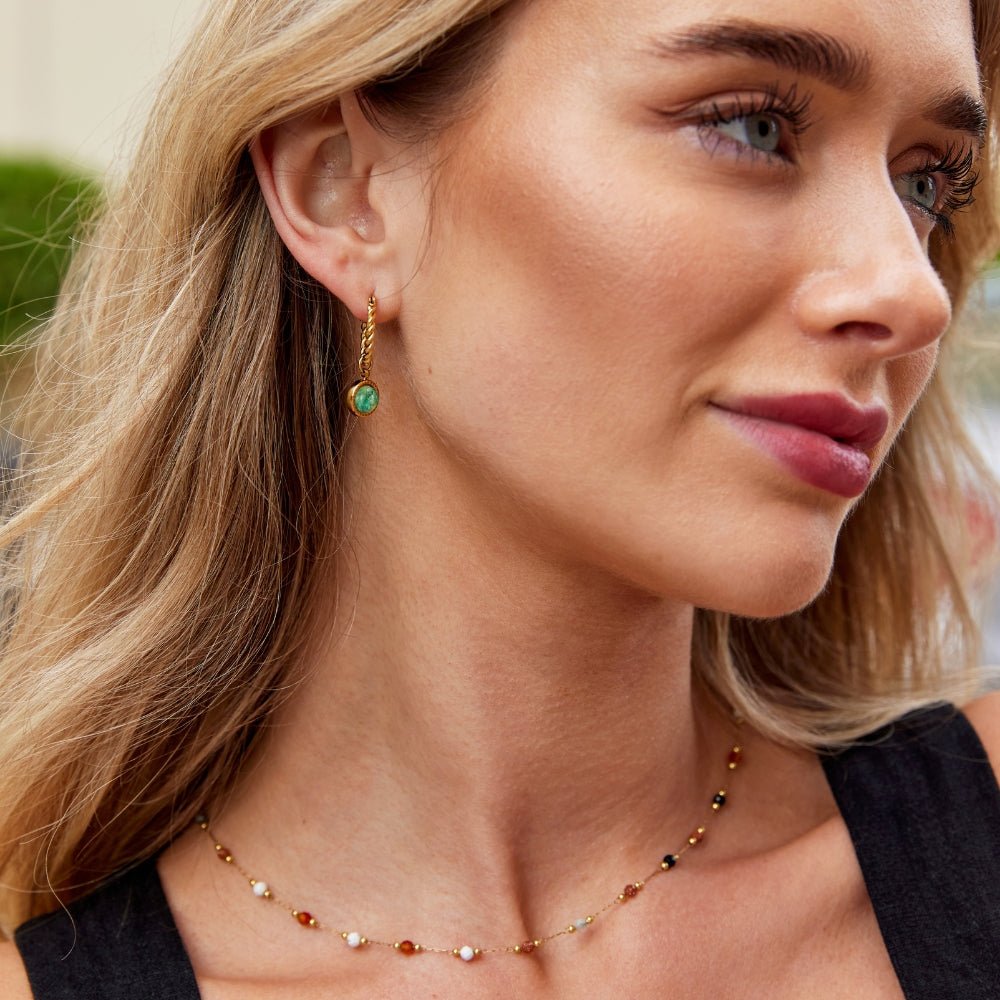Aventurine Twisted Hoop Earrings - Beautiful Earth Boutique