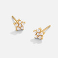 Blooming Flower Pearl Earrings, pair of flower stud earrings on white background, small pearls