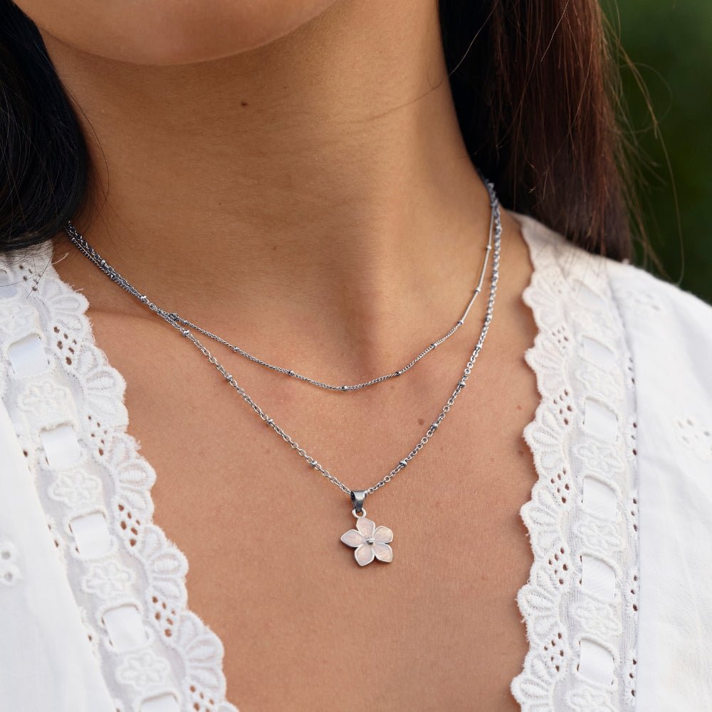 Blush Pink Sakura Bloom Silver Necklace - Beautiful Earth Boutique