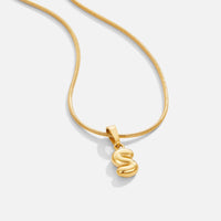 Bubble Letter Necklace, gold chain necklace with a puffy letter S pendant on white